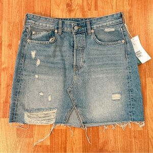 H&M Denim Blue Jean Mini Skirt Distressed Raw Hem Size 8 Waist 31